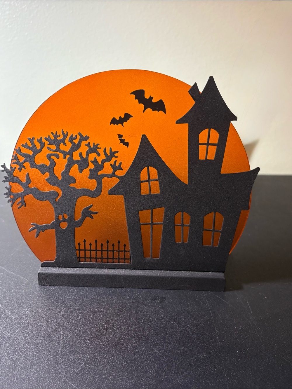PartyLite Black & Orange Haunted House Candle Table Accent